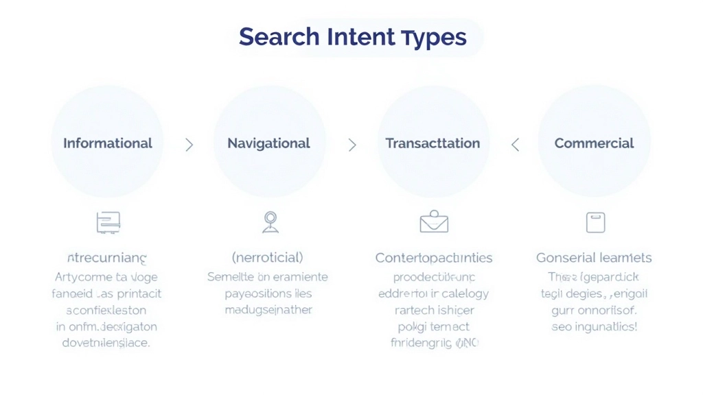 Graphique montrant les quatre types d'intention de recherche avec exemples de mots-clés pour chaque catégorie