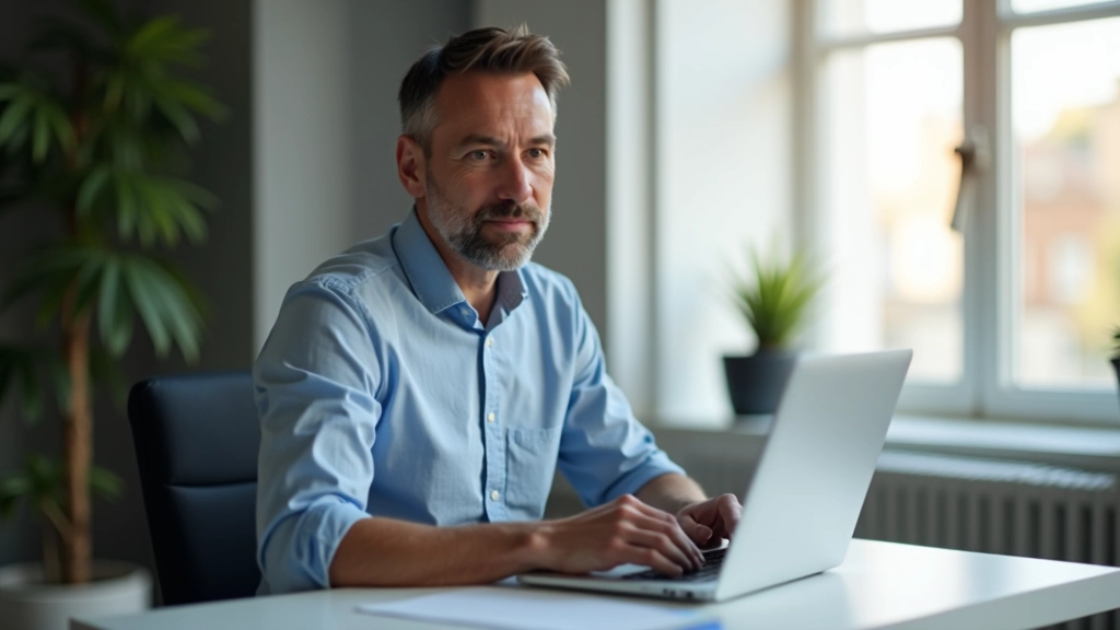 Mathieu Devereaux travaillant dans son bureau avec ordinateurs et outils de marketing digital